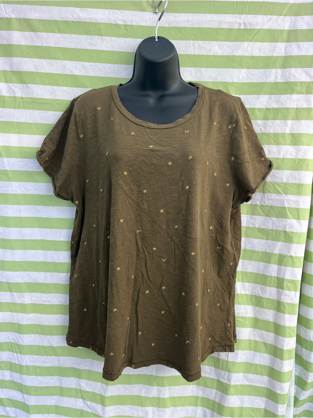 Lucky Brand Olive Green Short Sleeve Tee with Star & Moon Detail